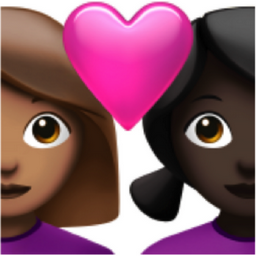 couple with heart: woman, woman, medium skin tone, dark skin tone emoji