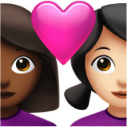 couple with heart: woman, woman, medium-dark skin tone, light skin tone emoji