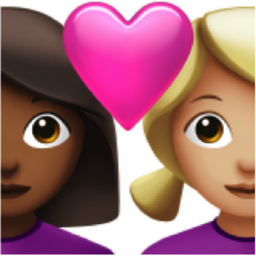 couple with heart: woman, woman, medium-dark skin tone, medium-light skin tone emoji