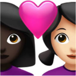 couple with heart: woman, woman, dark skin tone, light skin tone emoji