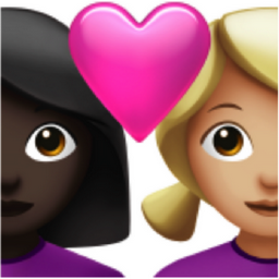 couple with heart: woman, woman, dark skin tone, medium-light skin tone emoji