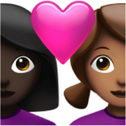 couple with heart: woman, woman, dark skin tone, medium skin tone emoji