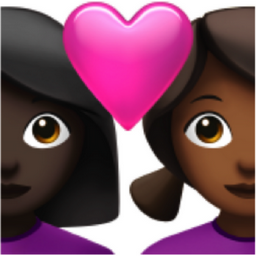 couple with heart: woman, woman, dark skin tone, medium-dark skin tone emoji