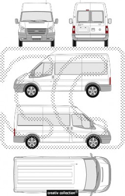 Car blueprint of Ford Transit 2006 in vector formats EPS, AI, CDR, EFX - car lettering, by CCVision. - Car-Blueprint.com