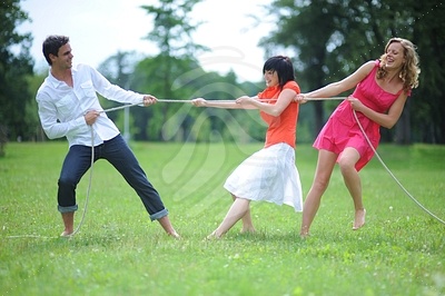 Three Young People at Meadowobraz