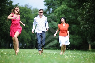 Three Young People at Meadowobraz