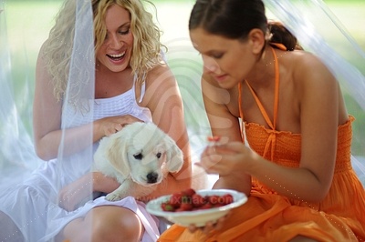 Two young women with dog picture