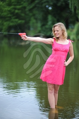 Young Woman Standing in Lake,  leisure