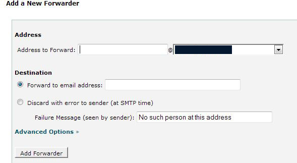 HostGator cPanel new forwarder