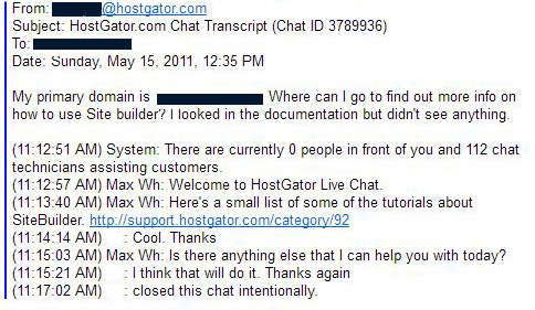 HostGator support chat text