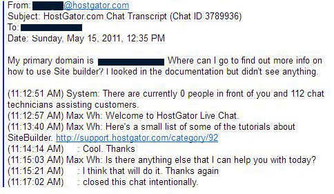 HostGator support chat text