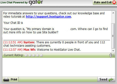 HostGator support live chat example