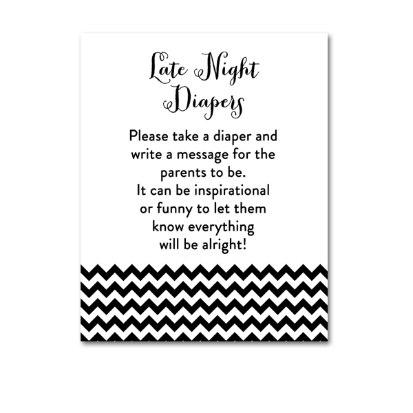 Baby Shower Black White Chevron - Activity Late Night Diapers - Instant ...