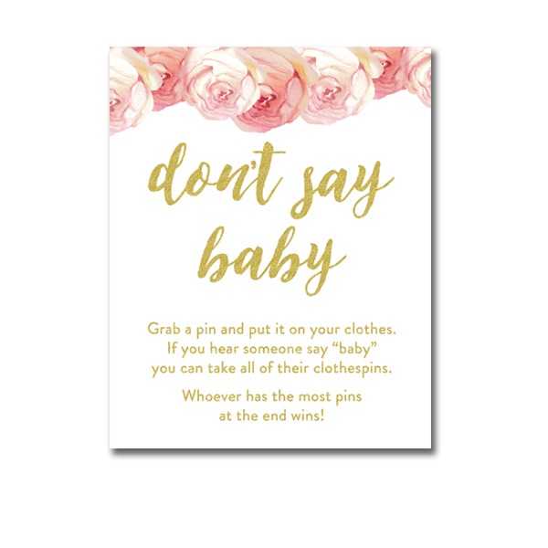 Baby Shower Pink Watercolor Floral Girl - Game Don't Say Baby - Instant ...
