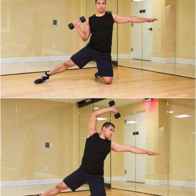 Dumbbell Kneeling Reach Over Exercise Howto Workout Trainer by Skimble