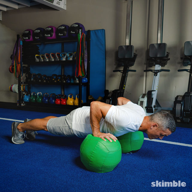 Double Medicine Ball PushUps Exercise Howto Workout Trainer by