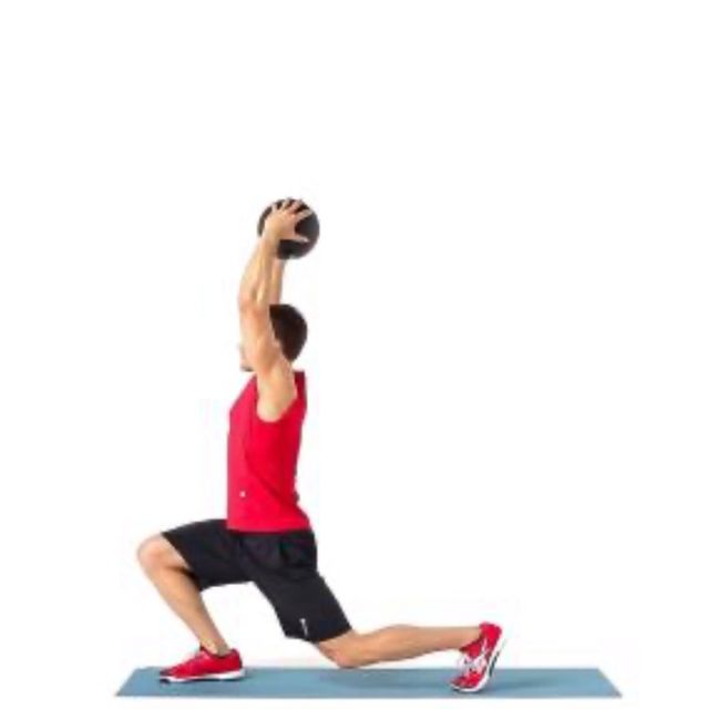 Overhead Lunges W/ Medicine Ball Exercise Howto Workout Trainer by