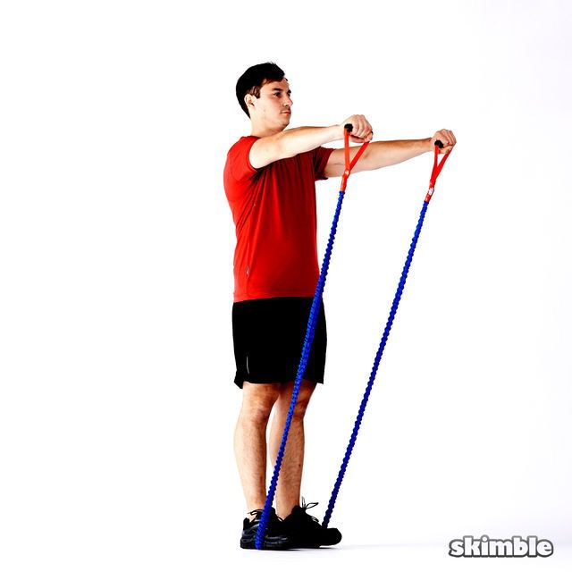 Resistance Band Front Raises Exercise Howto Workout Trainer by Skimble
