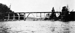 Caption: The railroad to nowhere near the border crossing on Gunflint Lake, Credit: Cook County MN Historical Society