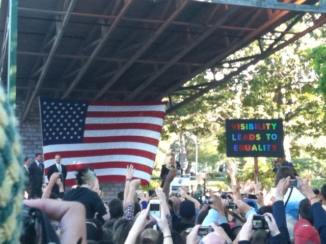 Caption: Crowd cheers Lady Gaga in Portland, Maine, Credit: Shinji Ishikawa