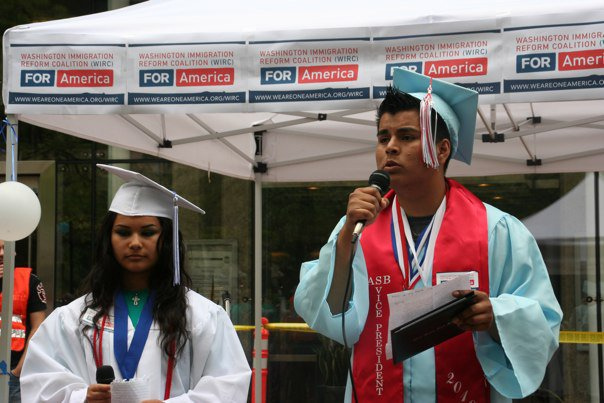 Caption: Carlos Padilla at a rally for the DREAM act