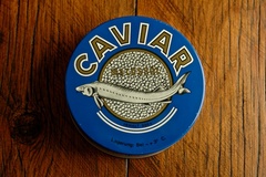 Caption: A tin of Idaho caviar, Credit: Guy Hand