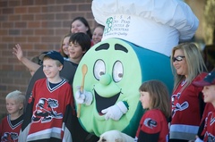 Caption: Lentil Festival mascot, Credit: Guy Hand