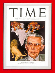Caption: “MOHAMED ALI JINNAH: His Moslem tiger wants to eat the Hindu cow” [April 1946]
