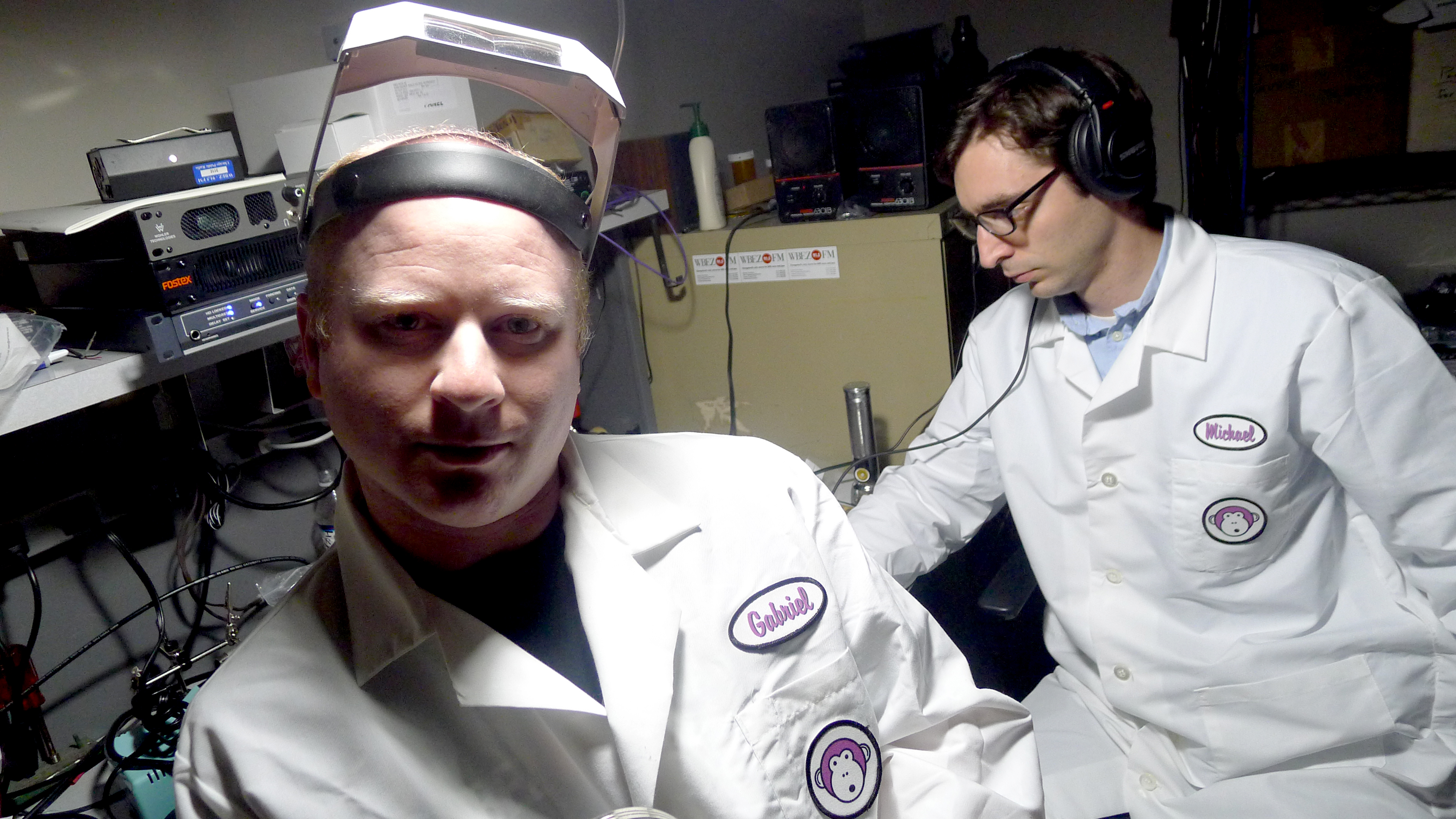 Caption: Host Gabriel Spitzer and producer Michael De Bonis, Credit: (WBEZ/Andrew Gill)