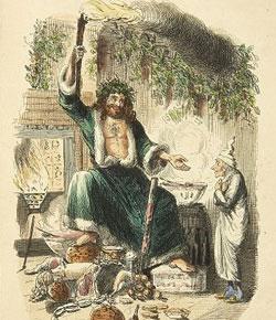Caption: Scrooge and his third visitor. Illustration by John Leech, 1843.