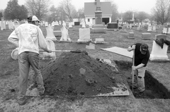 Caption: Eugene Rand and Bill True dig it right -- four feet deep, corners squared., Credit: Clay Bolton, 2011.