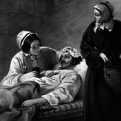 Caption: Florence Nightingale helps a sick man, Credit: unknown