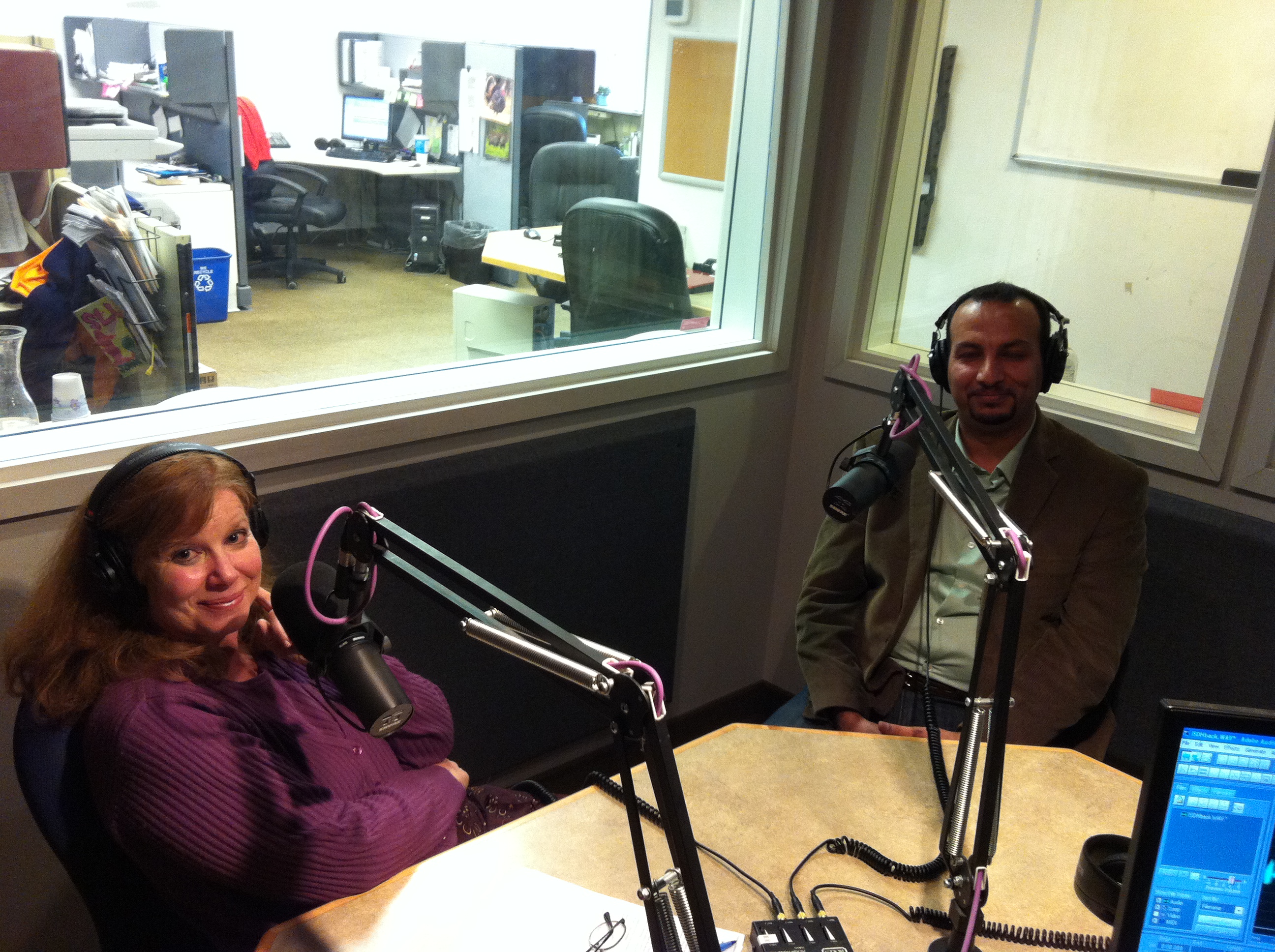 Caption: Margaret and Mohammed discuss how Americans marginalize their religions. , Credit: Jesse Ellis