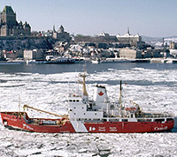 Caption: Canadian Coast Guard icebreaker CCGS Martha L. Black clears the St Lawrence, Credit: Copyright : Fisheries and Oceans Canada M. Plamondon.