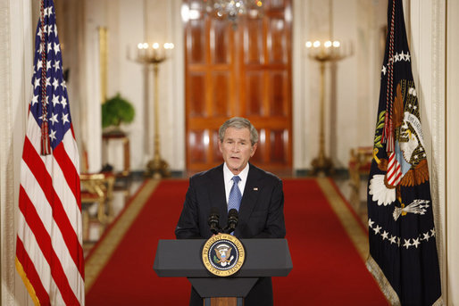 Caption: President George W. Bush delivers his farewell address to the nation Thursday evening, Jan. 15, 2009, from the East Room of the White House, thanking the American people for their support and trust.., Credit: White House photo by Chris Greenberg