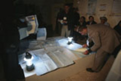 Caption: Election official count ballots after polls closed, Credit: Associated Press