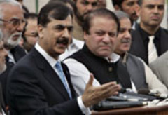Caption: Pakistani Prime Minister Yousuf Raza Gilani (left) with opposition leader Nawaz Sharif, Credit: Associated Press