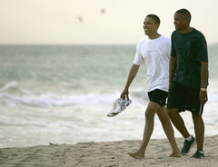 Caption: Barack Obama on Kailua Beach, Credit: Mike Burley | The Honolulu Star-Bulletin  August 2008