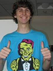 Caption: Co-host Artur Sapek shows off his wicked t-shirt. Nothing embarrassing about a zombie thumbs up..., Credit: Nathan Friend