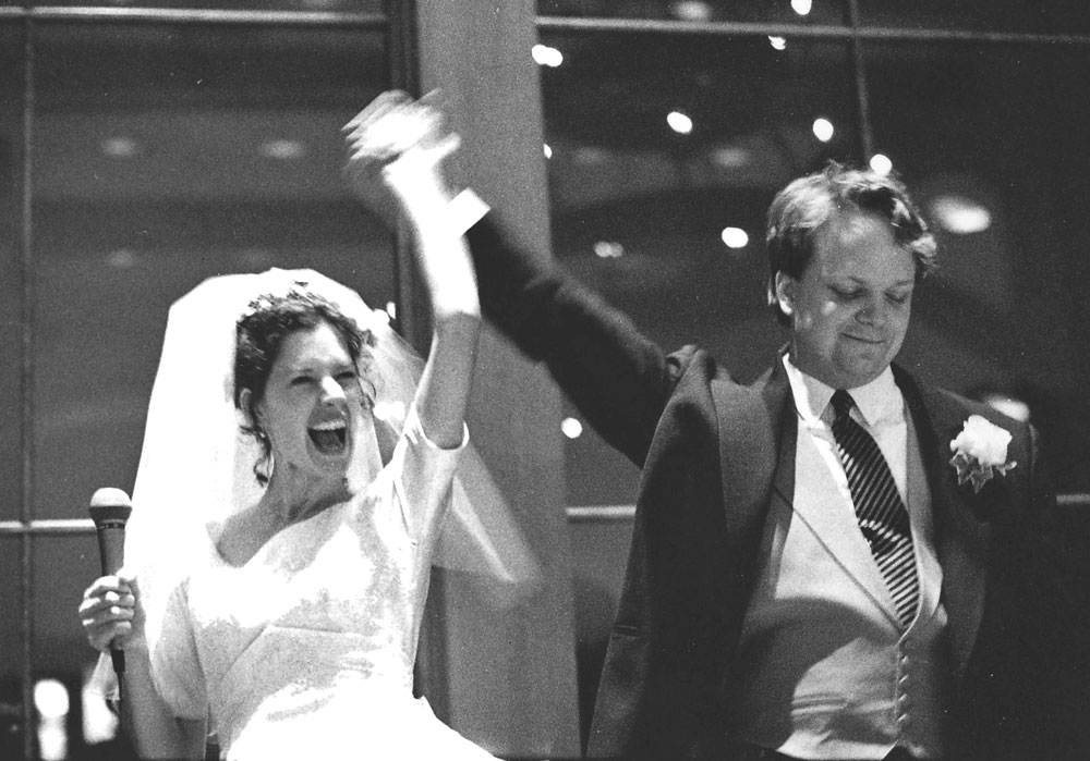 Caption: "Divorced Kid" producer Sasha Aslanian at her own wedding in September 1999., Credit: Liz Banfield Photography