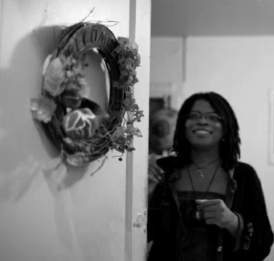 Caption: Ro at the front door, Credit: Maggie Starbard