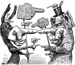 Caption: In this political cartoon by The Economist resident cartoonist Kevin “KAL” Kallaugher, the donkey and the elephant have no one to blame but each other., Credit: Kevin KAL Kallaugher, The Economist