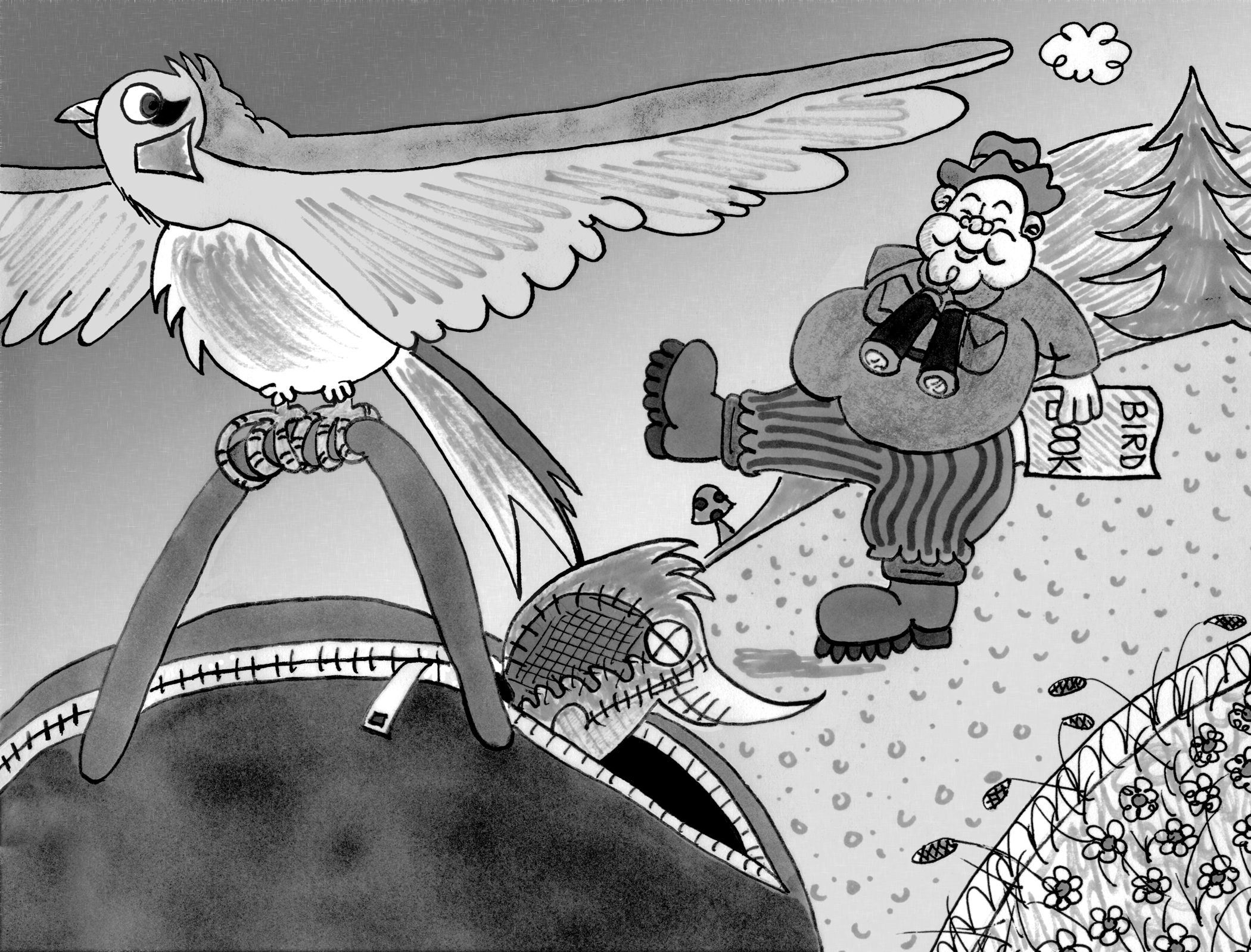 Caption: Illustration for "A Little Bird Told Me," published in the book UNCLE DUNKLE AND DONNIE, Credit: Joe Bevilacqua