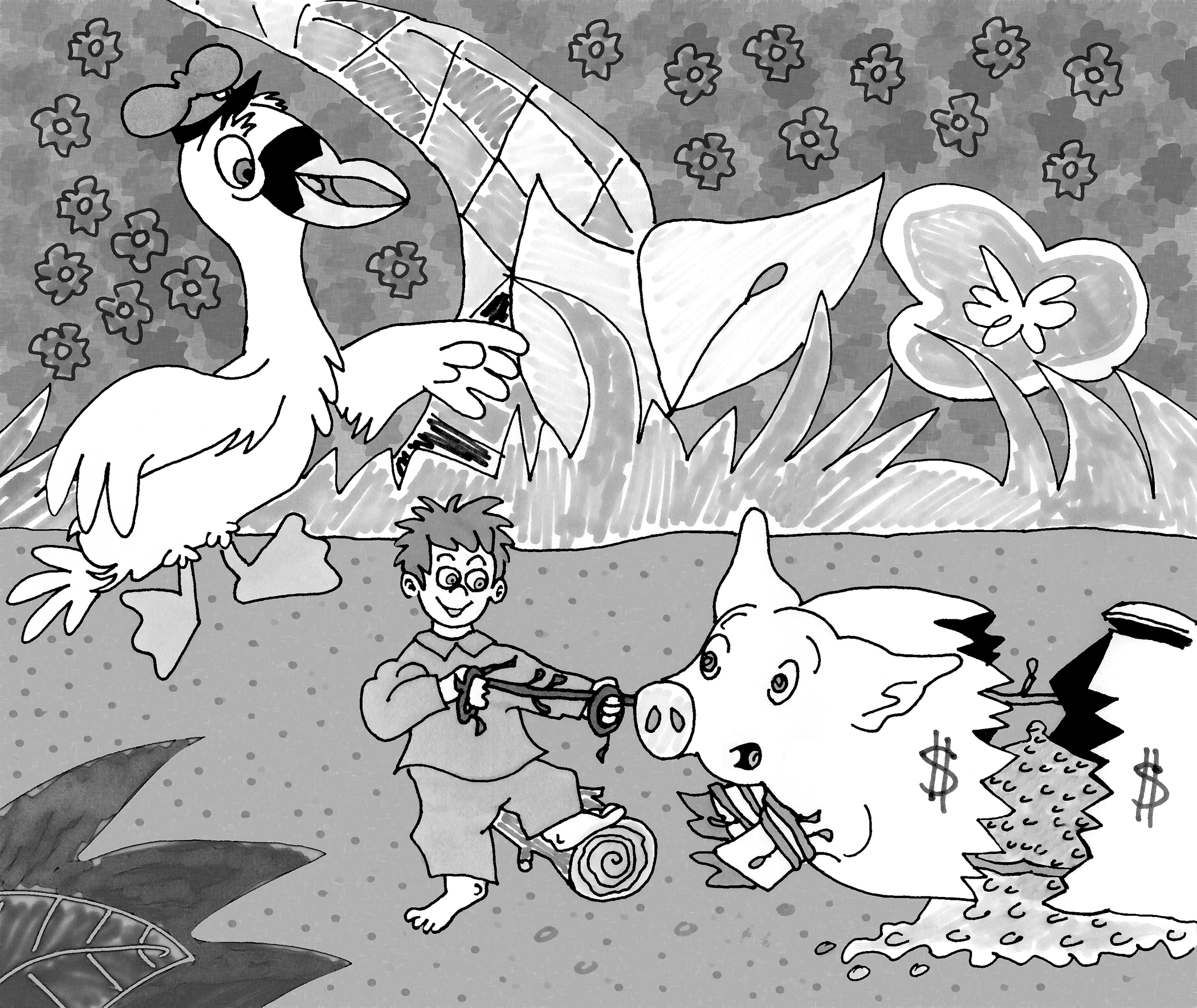 Caption: Illustration for "Donnie and the Pggy Bank," published in the book UNCLE DUNKLE AND DONNIE, Credit: Joe Bevilacqua