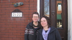 Caption: Maggie Ginestra and Amelia Colette Jones in front of the Venue where Sloup is held, Credit: David Weinberg