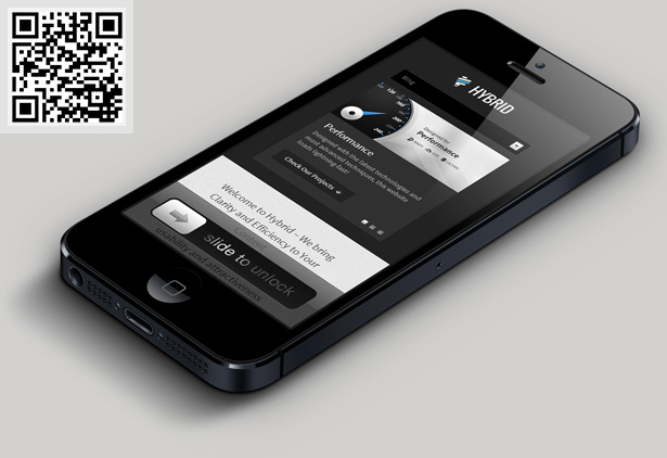 Hybrid Responsive & Retina One-Page WordPress Theme: Mobile Preview (Responsive) - iPhone