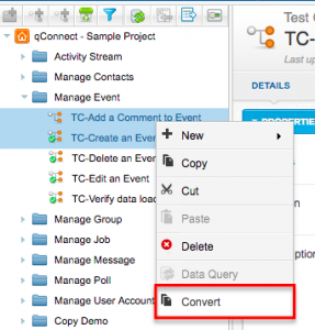 qTest - Test Design - Test Case - Tree - Context Menu - Convert