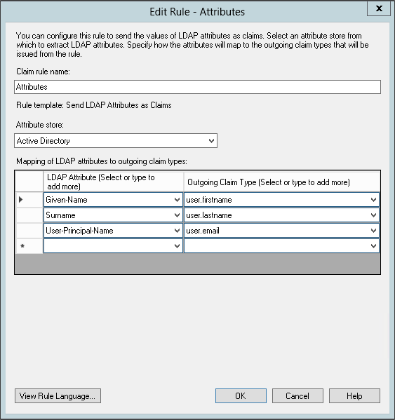 Edit Claim Rules - Attributes
