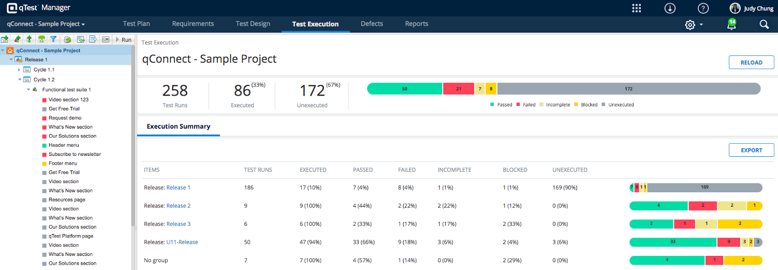 Test Execution Root page