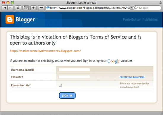 Blogger Message: This blog is in violation of Blogger's Terms of Service and is open to authors only